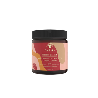 Jar of As I Am Restore & Repair Jamaican Black Castor Oil Curling Creme on a white background