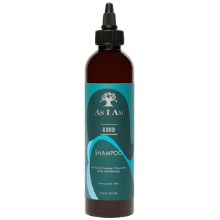 Bottle of As I Am Bond Shampoo on a white background