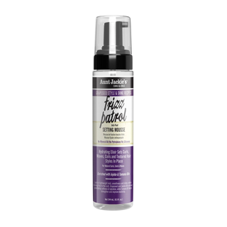 Aunt Jackie's frizz patrol setting mousse bottle on a white background