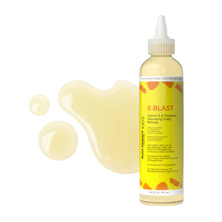 Bottle of Aunt Fannie's Kids E-Blast Vitamin E & Flaxseed Nourishing Scalp Remedy on a white background
