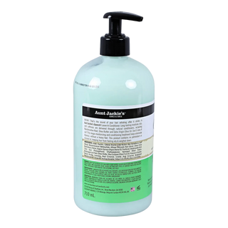 Bottle of Aunt Jackie's product with a pump on a white background. Aunt Jackie's quench! leave-in conditioner bottle on a white background