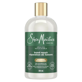 Shea Moisture shampoo bottle with green label on a white background