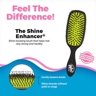 Shine Enhancer Paddle Hair Brush Black with Natural Boar Bristles - Pain-Free Detangling Brush for All Hair Types