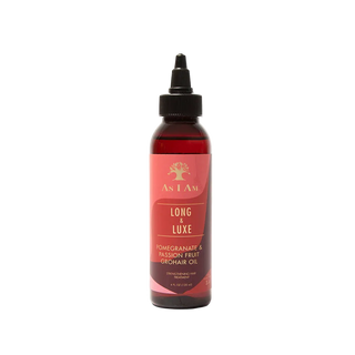 Bottle of 'AS I AM Long & Luxe' hair oil by As I Am on a white background