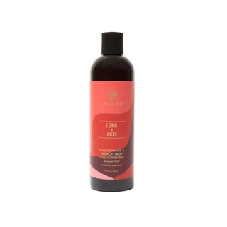 Shampoo bottle labeled 'Long & Luxe' by As I Am on a white background