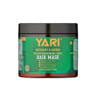 YARI hair mask jar with green label on a white background