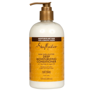 Shea Moisture Raw Shea Butter Deep Moisturizing Conditioner bottle on a white background