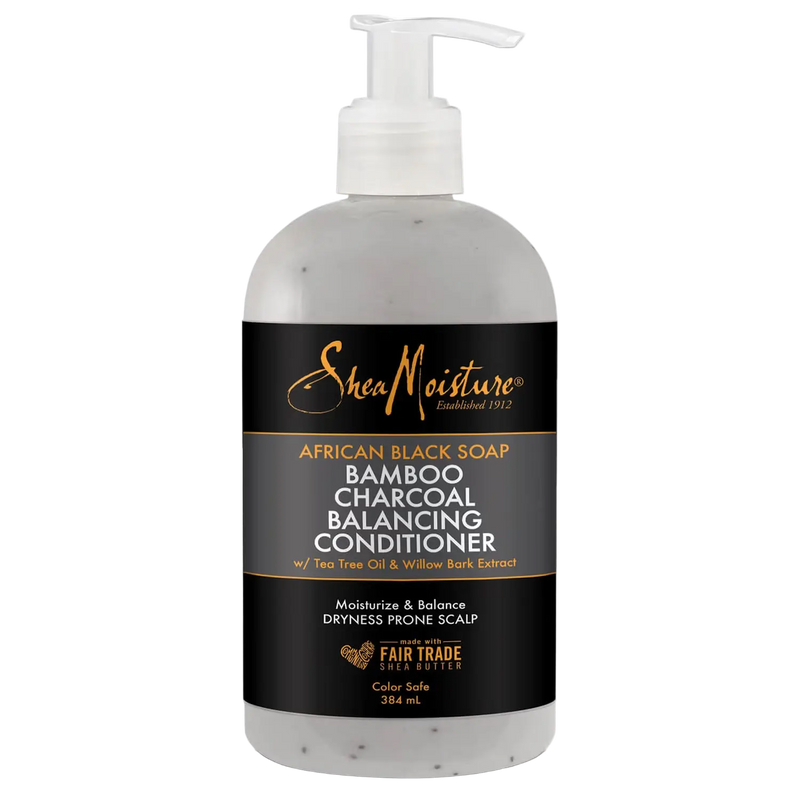 SheaMoisture African Black Soap Bamboo Charcoal Balancing Conditioner bottle on a white background