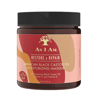 Jamaican Black Castor Oil Moisturizing Masque jar with 'As I Am' branding on a clear background