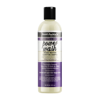 Bottle of Aunt Jackie's Power Wash shampoo on a white background