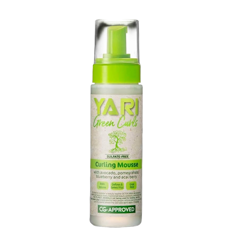 Yari Green Curls Curling Mousse bottle on a white background
