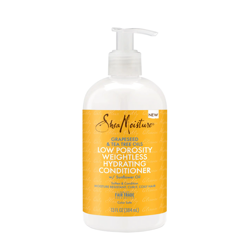 SheaMoisture conditioner bottle with yellow label on a white background