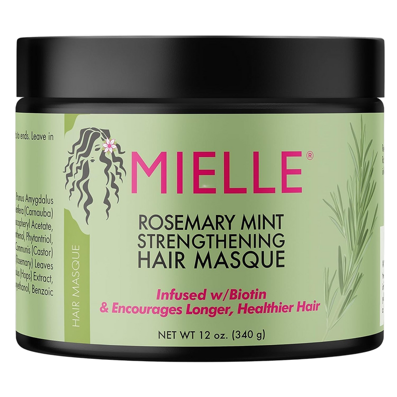 Mielle Rosemary Mint Strengthening Hair Masque jar on a white background