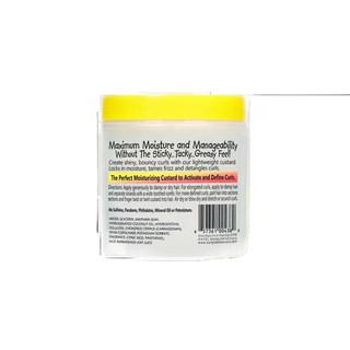 Jar of hair product with yellow lid and white label on a white background