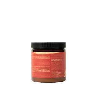 Jar with a red label and black lid on a white background