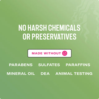 Green background with text about product ingredients and claims