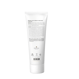 White tube of hair care product with text on a white background