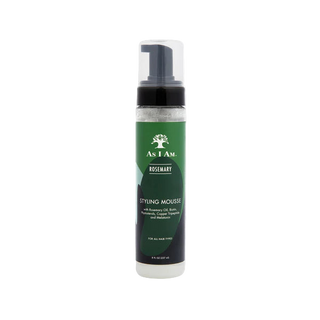 Styling mousse bottle with green label on a white background
