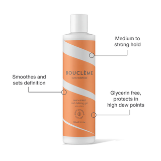Boucleme hair care product bottle on a white background and features