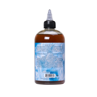 Bottle with a blue label on a white background