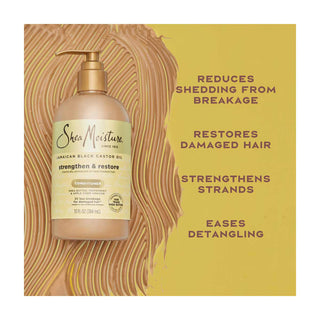 Shea Moisture conditioner bottle with text on a yellow background
