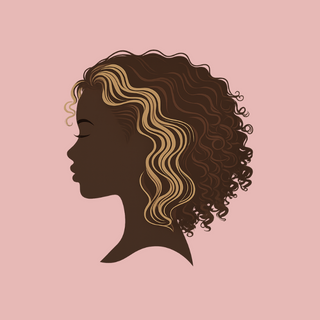 Silhouette of a woman with wavy hair on a pink background (curlhop logo)