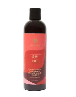 Shampoo bottle labeled 'Long & Luxe' by As I Am on a white background