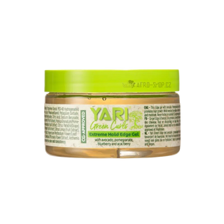 Jar of Yari Green Curls Extreme Hold Edge Gel on a white background